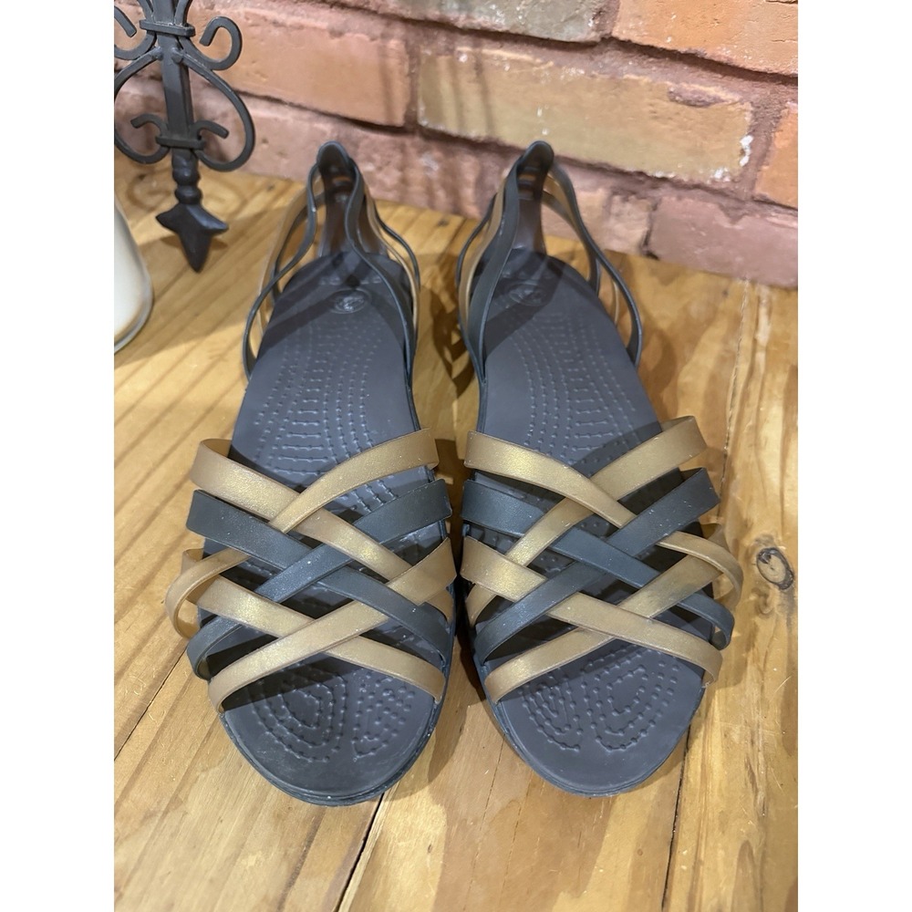 Crocs Isabella Women's 10 Huarache Sandals Jelly Espresso Brown Gold Water Shoes